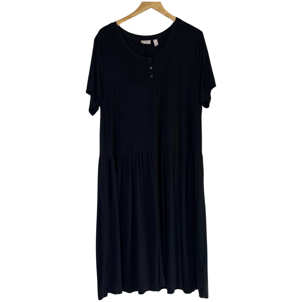 LOGO by Lori Goldstein Rayon 230 Short Sleeve Dress Black XL